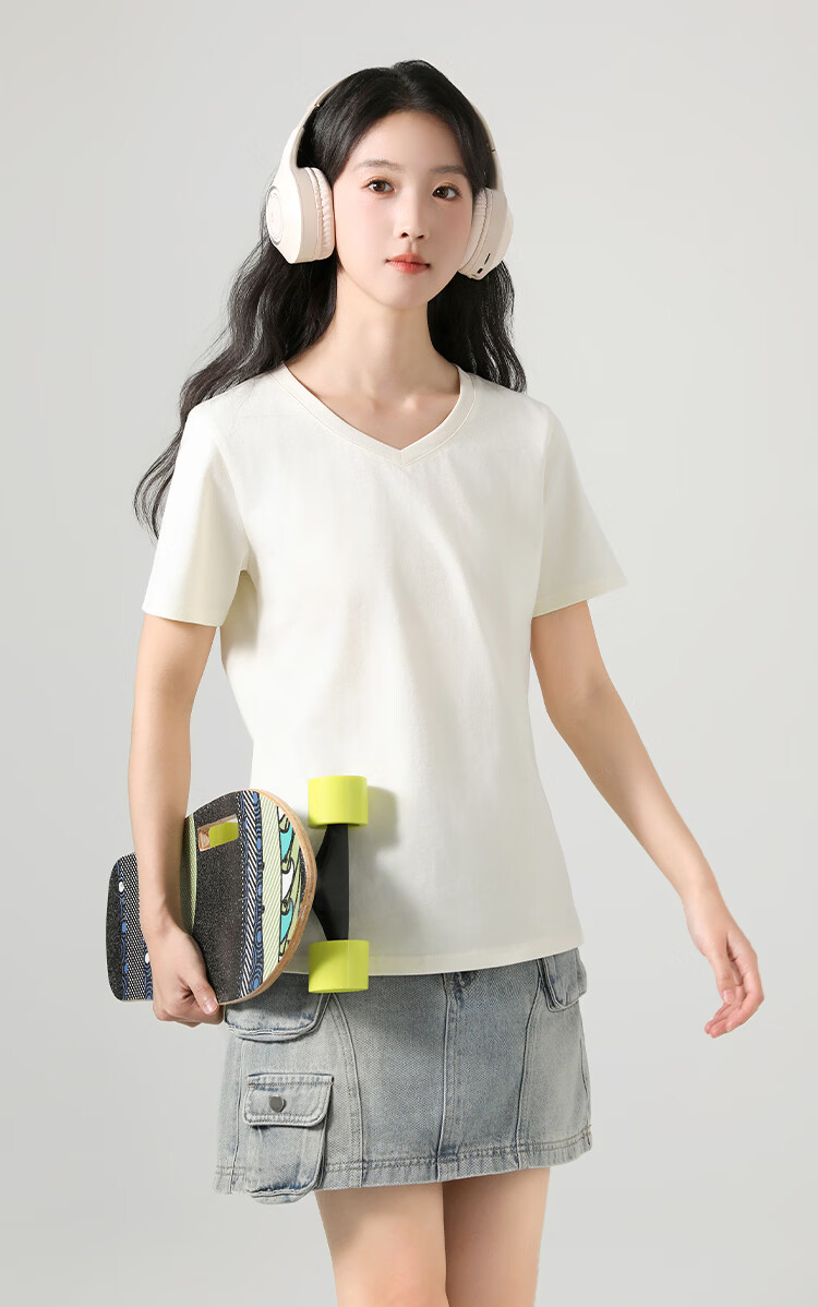 Warrior 100% Cotton V-Neck Short Sleeve T-Shirt Women 2026 Summer New Loose Slim Fit Casual Versatile Top 6