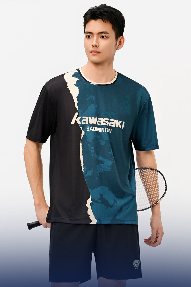 KAWASAKI Men's Badminton Shirt Short Sleeve T-Shirt Competition Training Navy Blue S 10