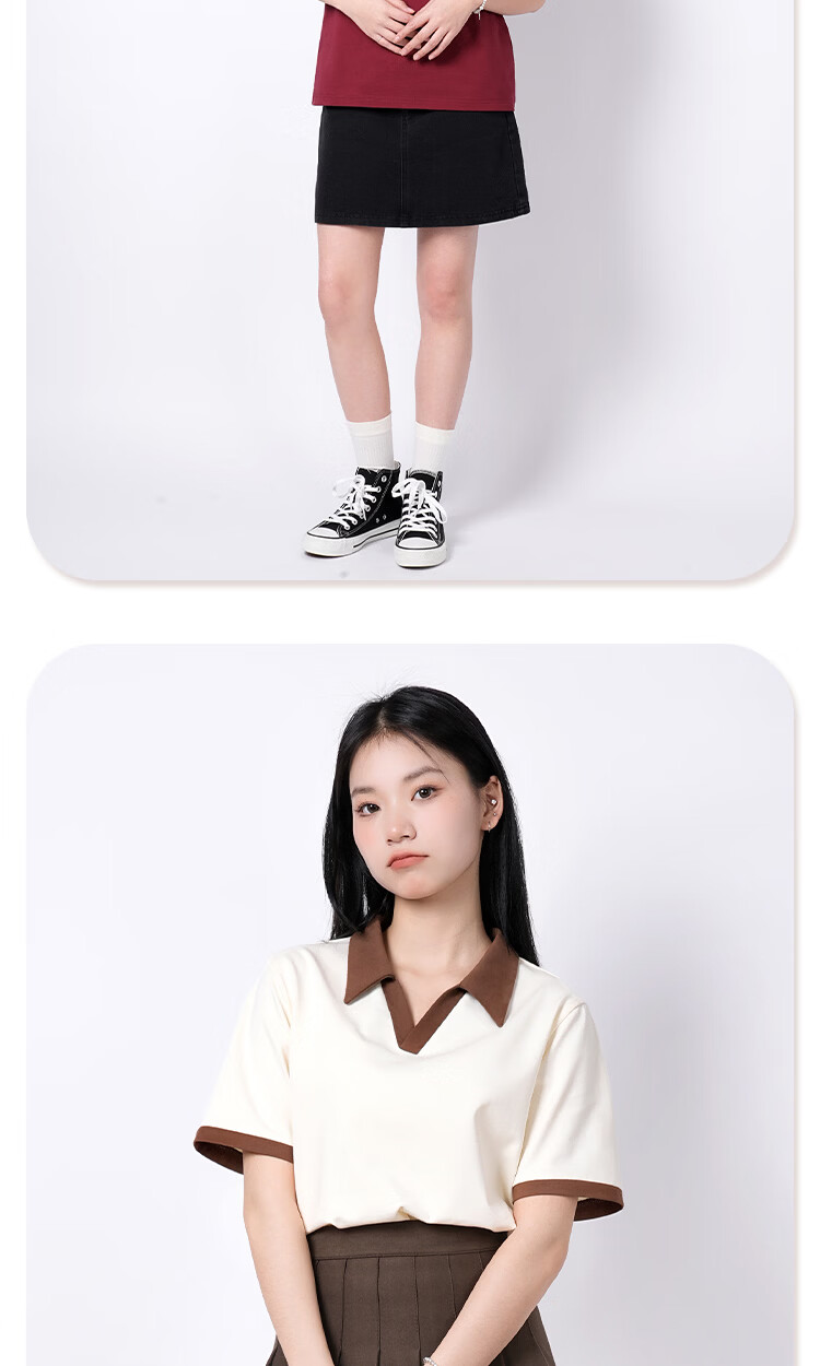 Warrior Summer Contrast Color Cotton Short Sleeve T-Shirt Women 2026 New Loose Fit High-Quality Polo Collar Top 11