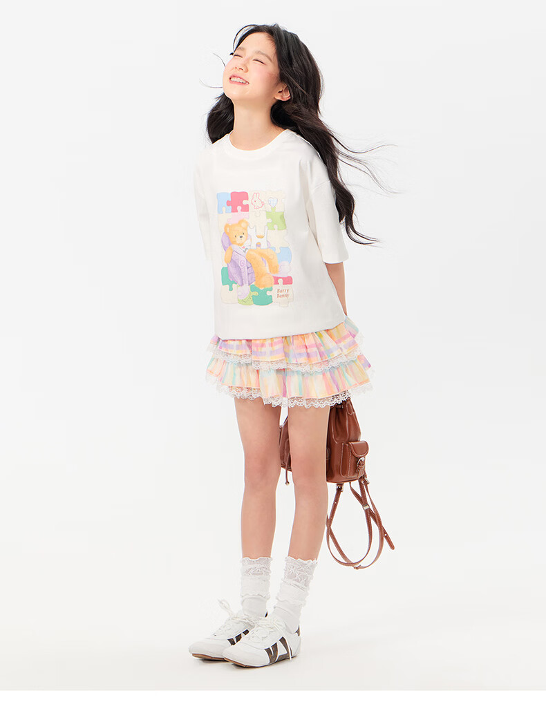 BARRY BANNY Girls Gradient Skirt 2026 Summer Kids Anti-Exposure Lace Short Skirt 8027 Pastel 160 24