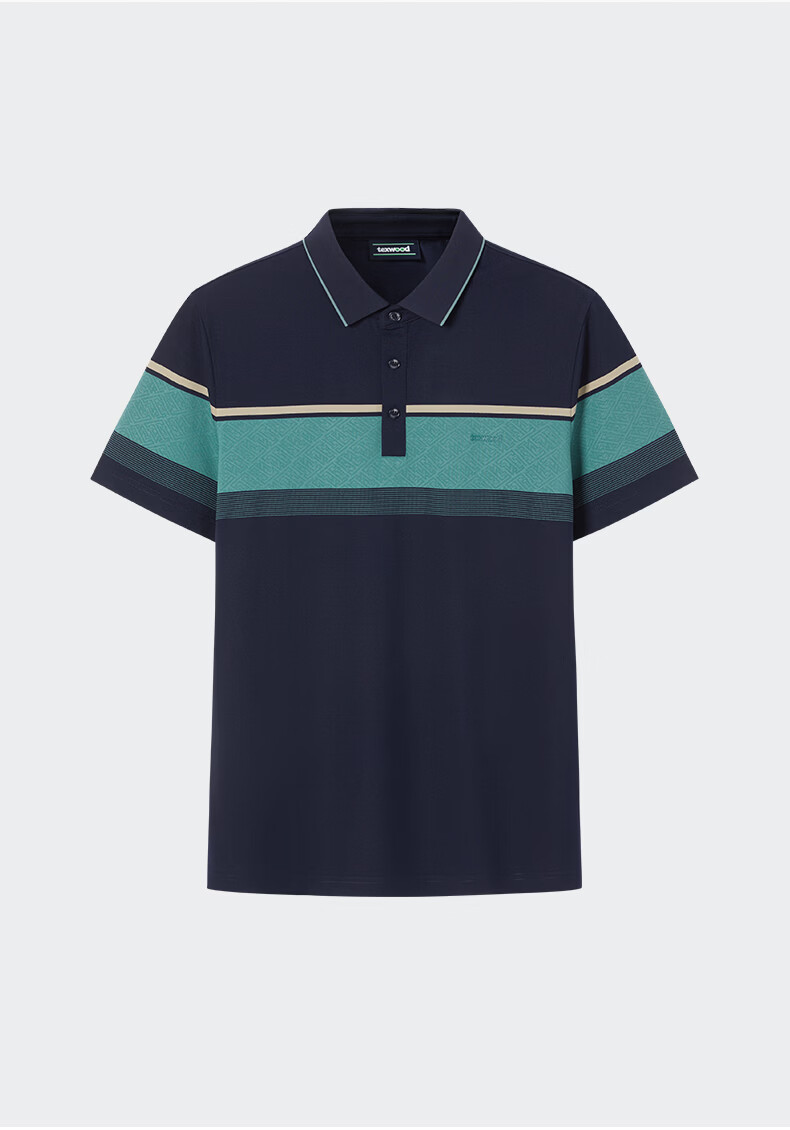 TEXWOOD Apple Standard Fit Men's Polo Shirt Summer Thin Mulberry Silk Short Sleeve Navy Blue 2XL 2