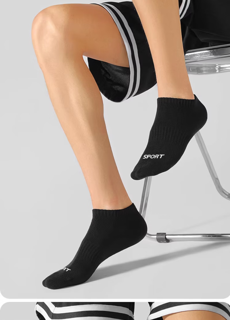 Mian Shisan Men's Short Socks Xinjiang Cotton 10A Antibacterial Deodorant Spring Summer Black White Letter Low Cut Ankle Socks 6 Pairs Pack 6