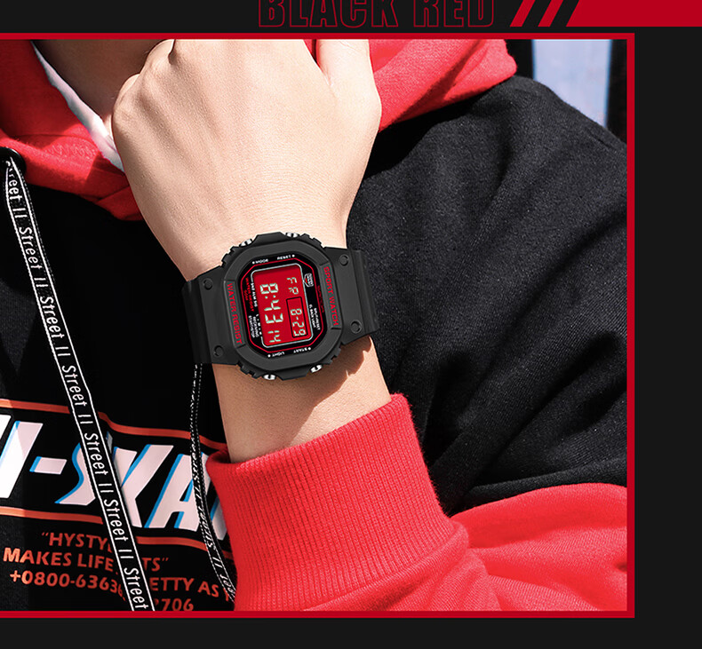 Wodu Youth Square Digital Sports Multifunction Alarm Clock Waterproof Boys Watch for Middle and High School Students Kids 17