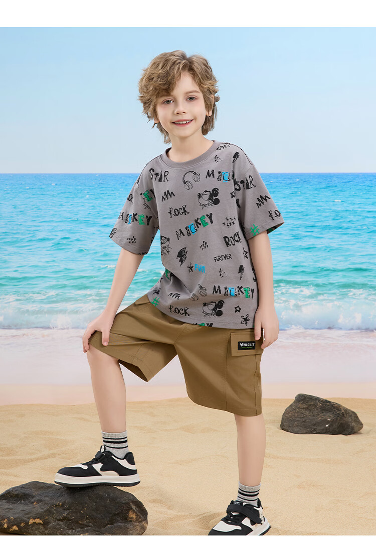 Disney Kids Boys and Girls Short Sleeve Set 2026 Summer New Children's Pure Cotton Casual Set Off-White 110 15