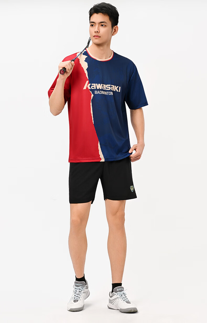 KAWASAKI Men's Badminton Shirt Short Sleeve T-Shirt Competition Training Navy Blue S 11