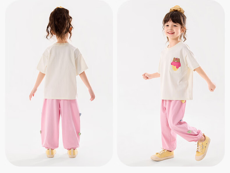 Dudu Kids 100% Cotton Girls' Mosquito-Repellent Pants Summer Lightweight Children's Casual Pants Light Gray Size 100 11