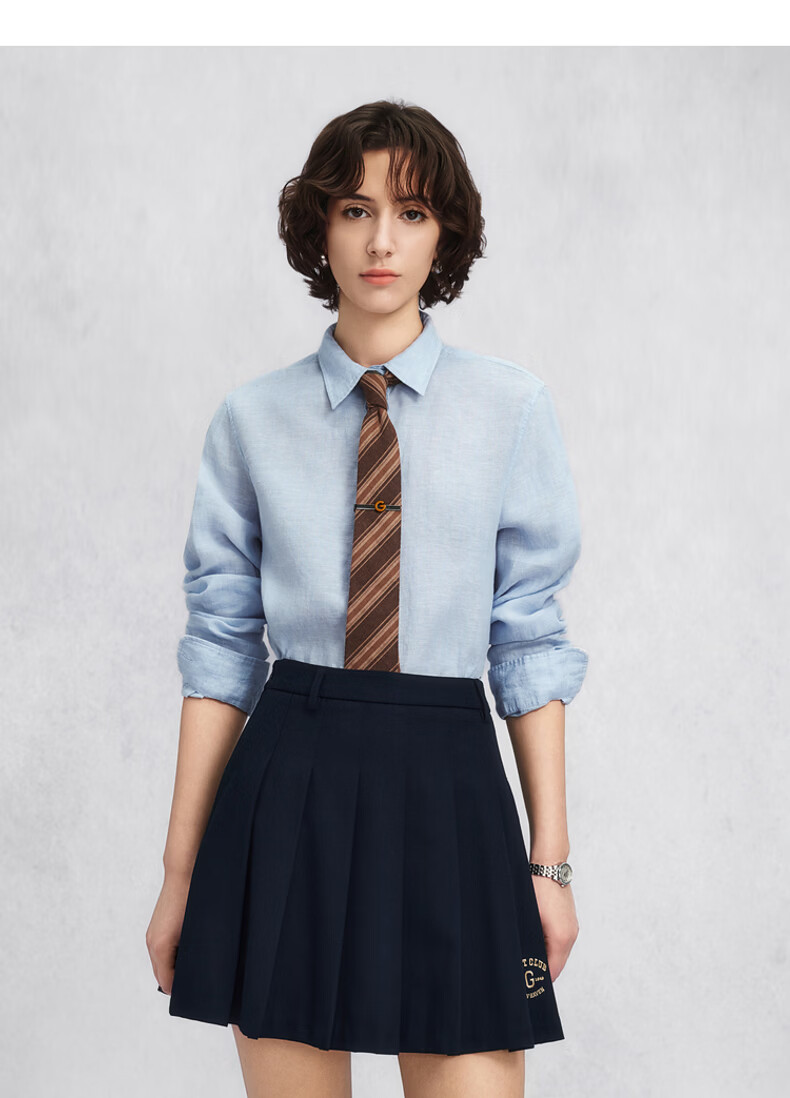 GANT Yuanye Shirt Spring Summer Women's Long Sleeve Vintage Pure Linen Shirt 455-Blue S 5