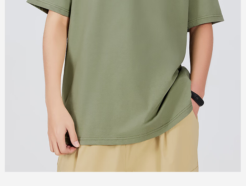 MINISO Men's Pure Cotton Short Sleeve T-Shirt Summer Loose Breathable Casual Trendy Palm Green M 16