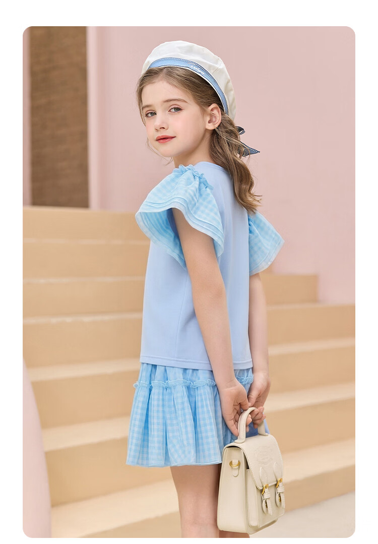 Disney Princess Style Girls Summer Set Fresh Ruffle Short Sleeve + Tulle Cake Skirt Ice Snow Blue 130 10