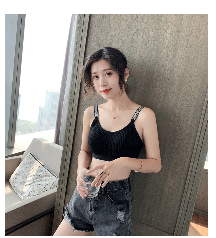 内衣高中生女宽肩带锥点夏打底字母肩带裹胸带胸垫防走光运动瑜伽舒适