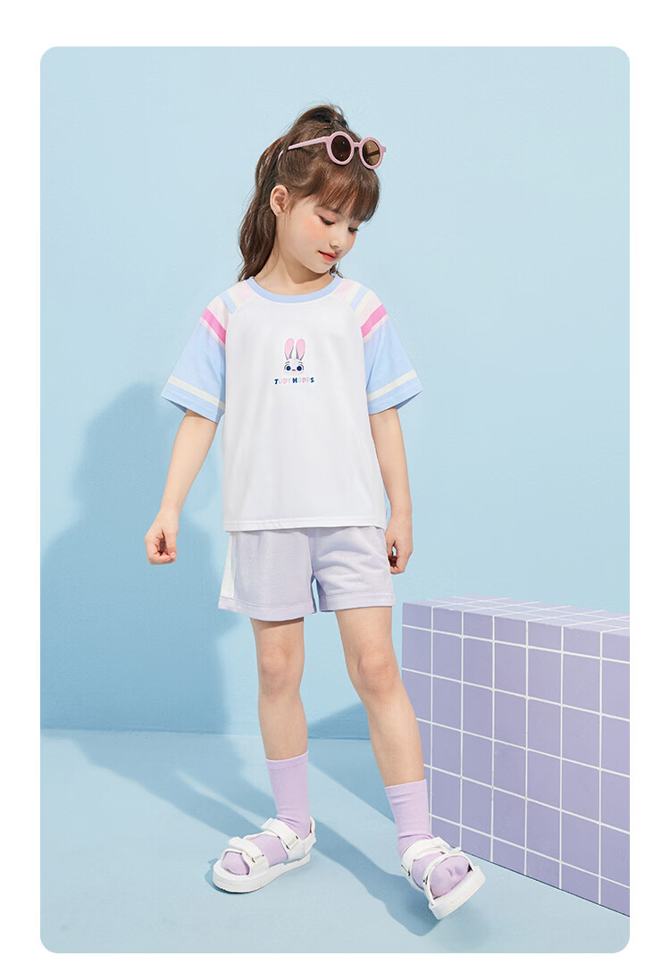 Disney Kids Boys and Girls Short Sleeve T-Shirt 2026 Summer New Parent-Child Matching Children's Basic Off-White Short Sleeve T-Shirt Size 110 46