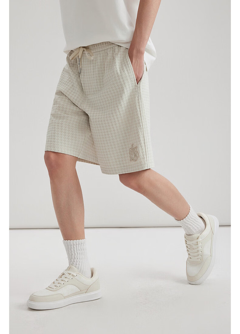 CABBEEN Houndstooth Jacquard Towel Fabric Men's Shorts 3D Houndstooth Texture Casual Versatile Spring Summer 2020 Knit Shorts 7
