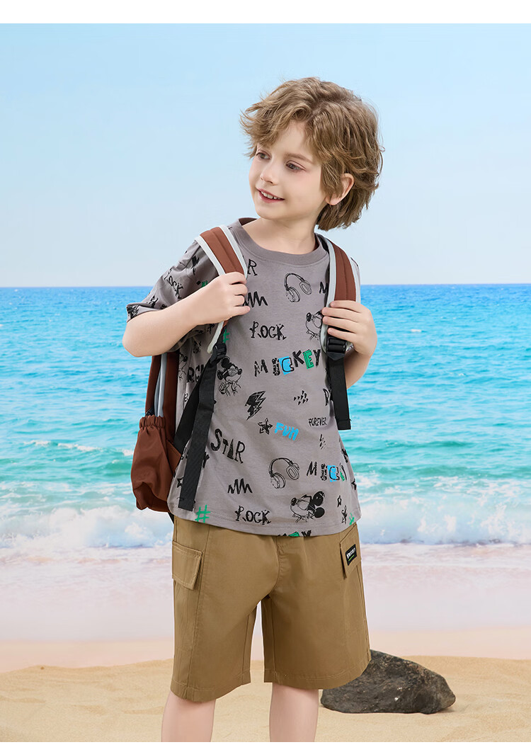 Disney Kids Boys and Girls Short Sleeve Set 2026 Summer New Children's Pure Cotton Casual Set Off-White 110 12