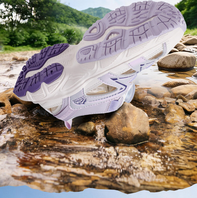 DR·KONG Full Contact Summer Sandals for Boys and Girls, Sports Style, Slip-On with Rotary Buckle, Model 2S10B2004FM, Beige/Blue, Size 32 4