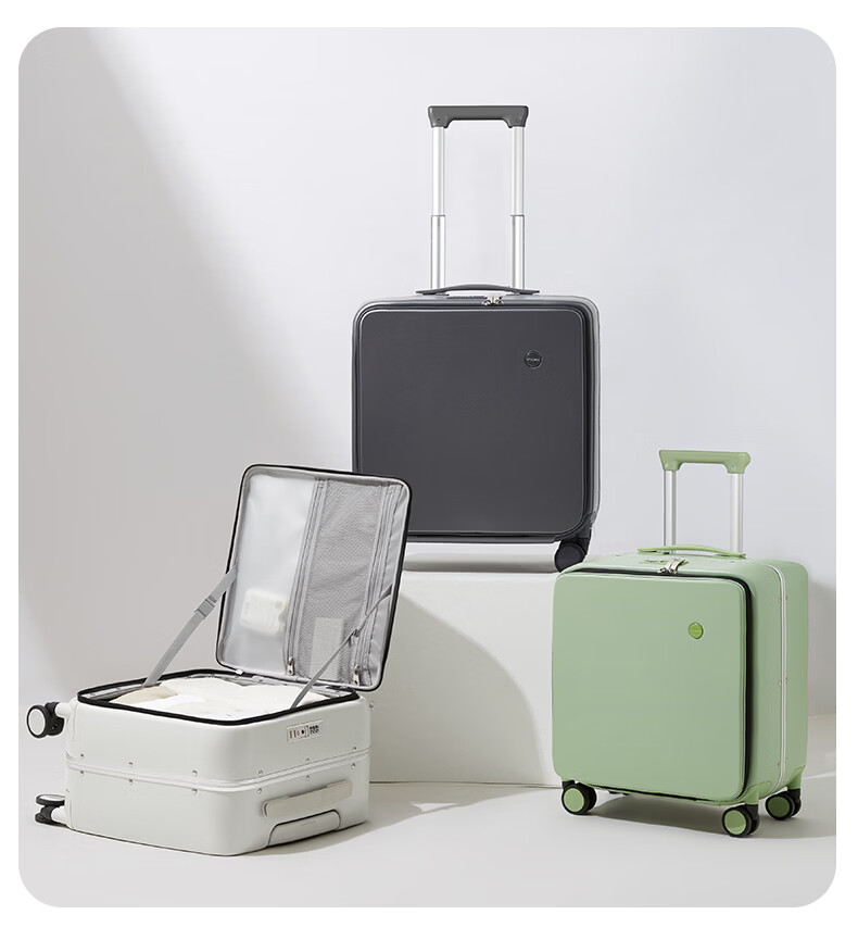 Mixi Side-Opening Aluminum Frame Suitcase, Men's Trolley Case, Luggage, Large Capacity Password Lock Suitcase, Travel Case for Women, 18 Inches, Smoke White 3