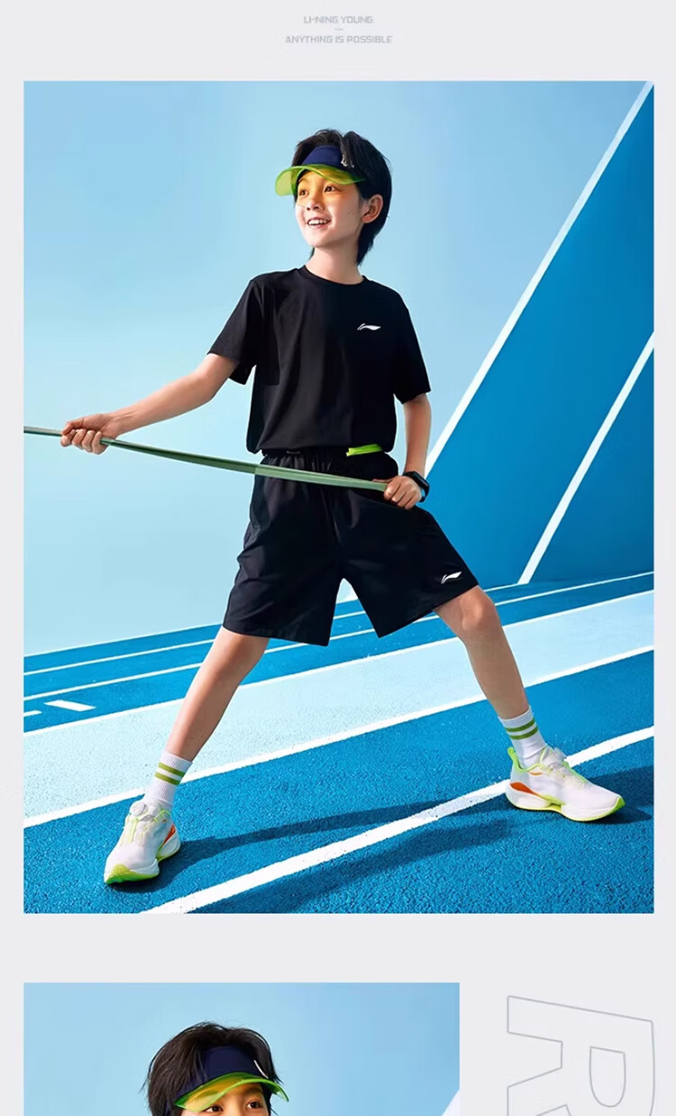 LI-NING Kids Set 2026 Summer New Boys Quick-Dry Sports Short Sleeve and Shorts Big Kids Casual Competition Set 8