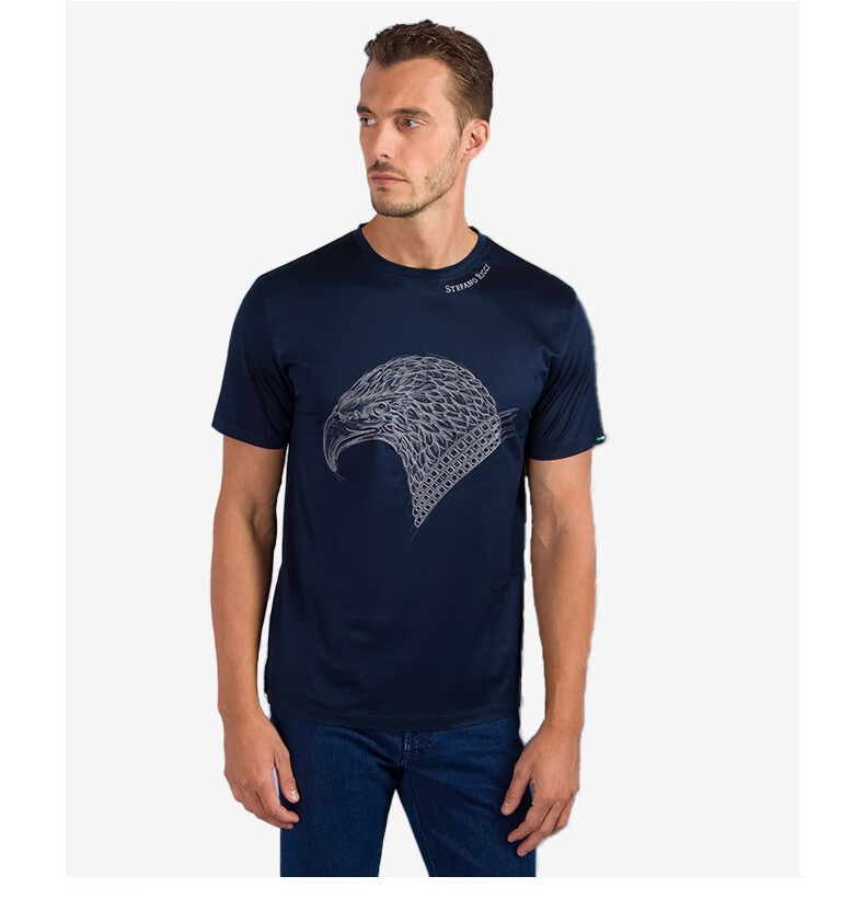 尼治男装 全棉鹰头刺绣圆领t恤 黑色 xl【图片 价格 品牌 报价】-京东