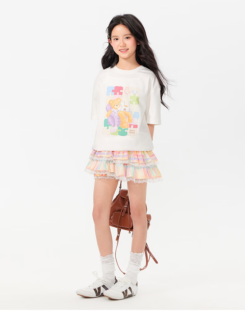 BARRY BANNY Girls Gradient Skirt 2026 Summer Kids Anti-Exposure Lace Short Skirt 8027 Pastel 160 22