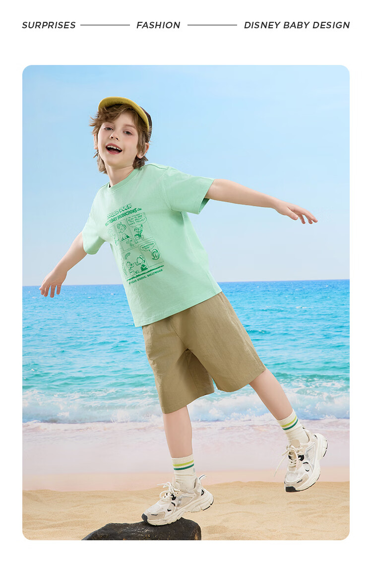 Disney Boys' Casual Short Sleeve T-Shirt and Shorts Set, Off-White, Size 110 14