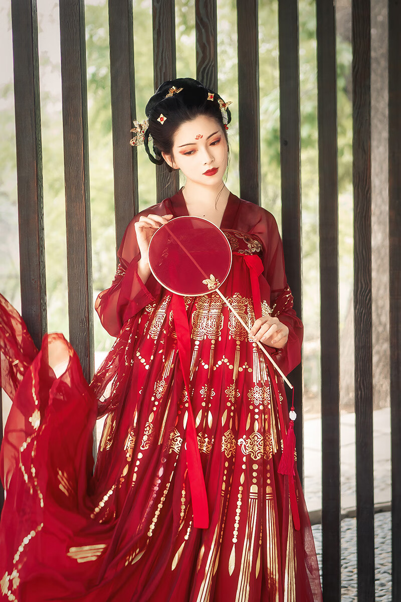 汉服披肩女 【两相欢】茵卡蕾汉服女中国风超仙飘逸红色齐胸襦裙6米