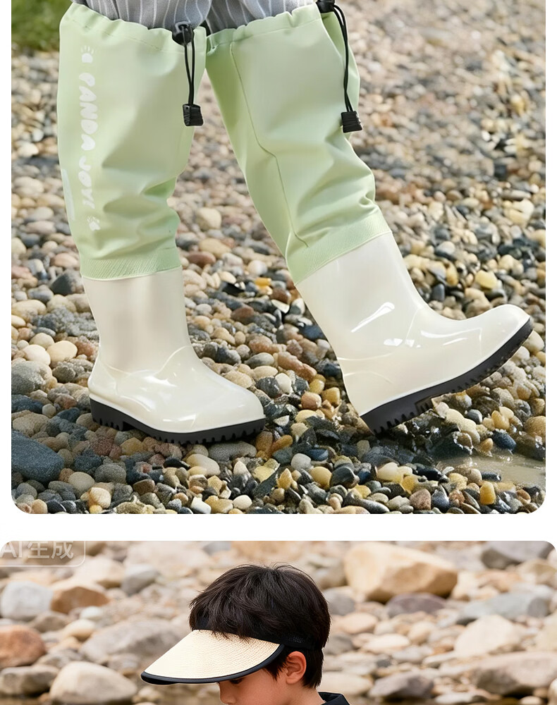 FOOTOPPO Adjustable Cuff Kids Rain Boots Girls Long Tube Beach Shoes Boys High Tube Water Shoes Hiking Creek Shoes 17