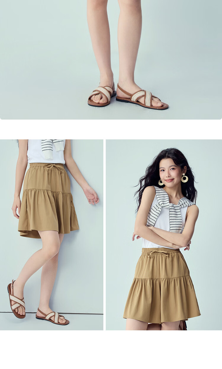 Giordano Women's Textured Patchwork Drawstring Elastic Waist Wide Leg Shorts 13406305 11