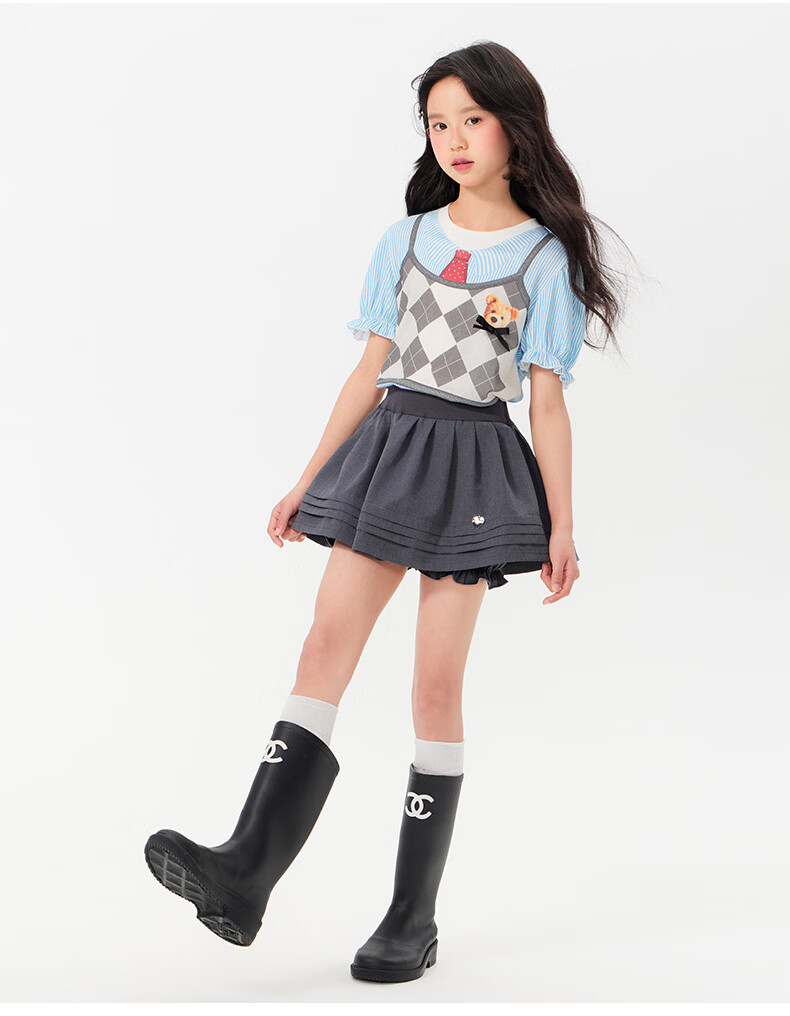 BARRY BANNY Girls' Academy Style Skort 2026 Summer Children's Versatile Casual Anti-Exposure Skirt Carbon Gray 140 16