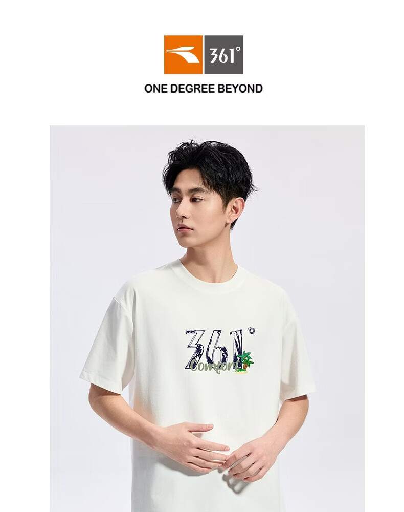 361° Couple's Short Sleeve T-Shirt Spring Summer New Pure Cotton Outdoor Sports Top 632520183F Off-White 2XL 14