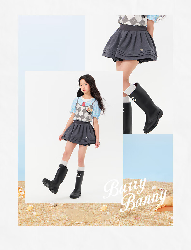 BARRY BANNY Girls' Academy Style Skort 2026 Summer Children's Versatile Casual Anti-Exposure Skirt Carbon Gray 140 4