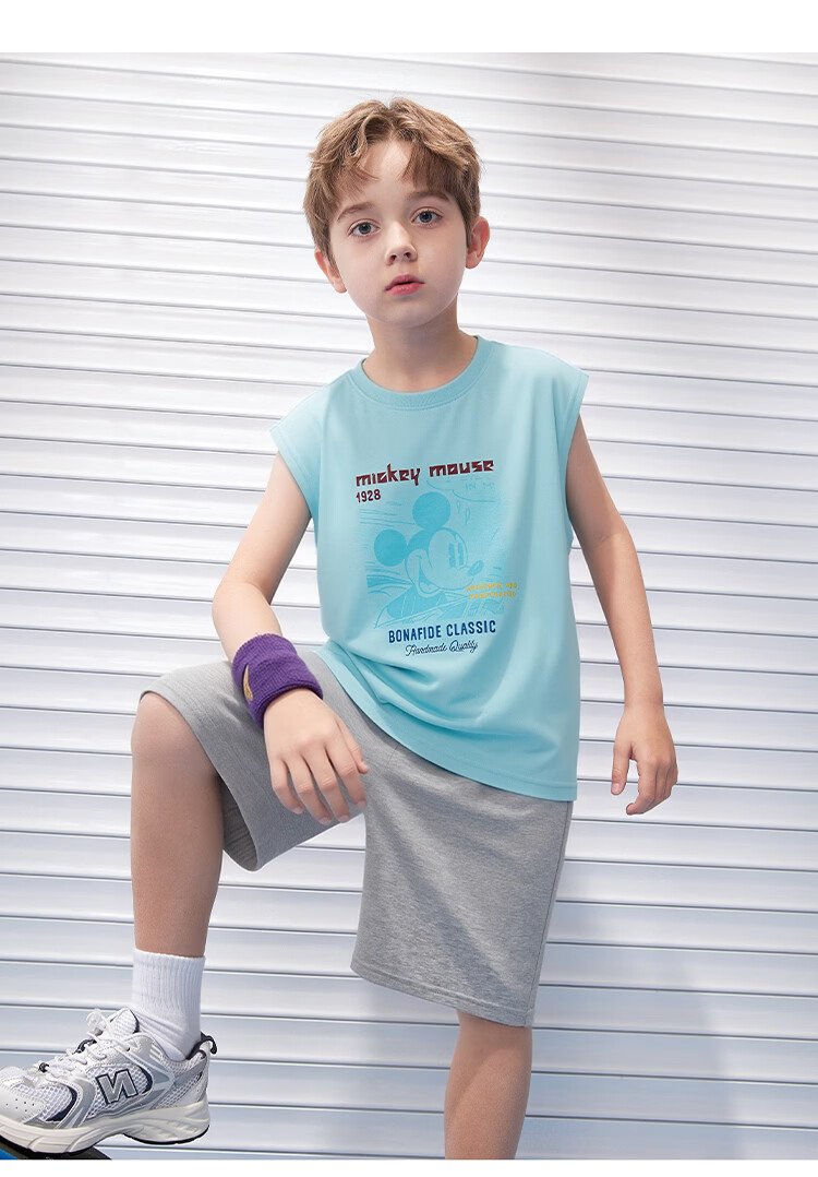 Disney Boys' Basketball Sports Set Summer Lightweight Sleeveless Vest and Shorts Two-Piece Set Medium Gray 140 18