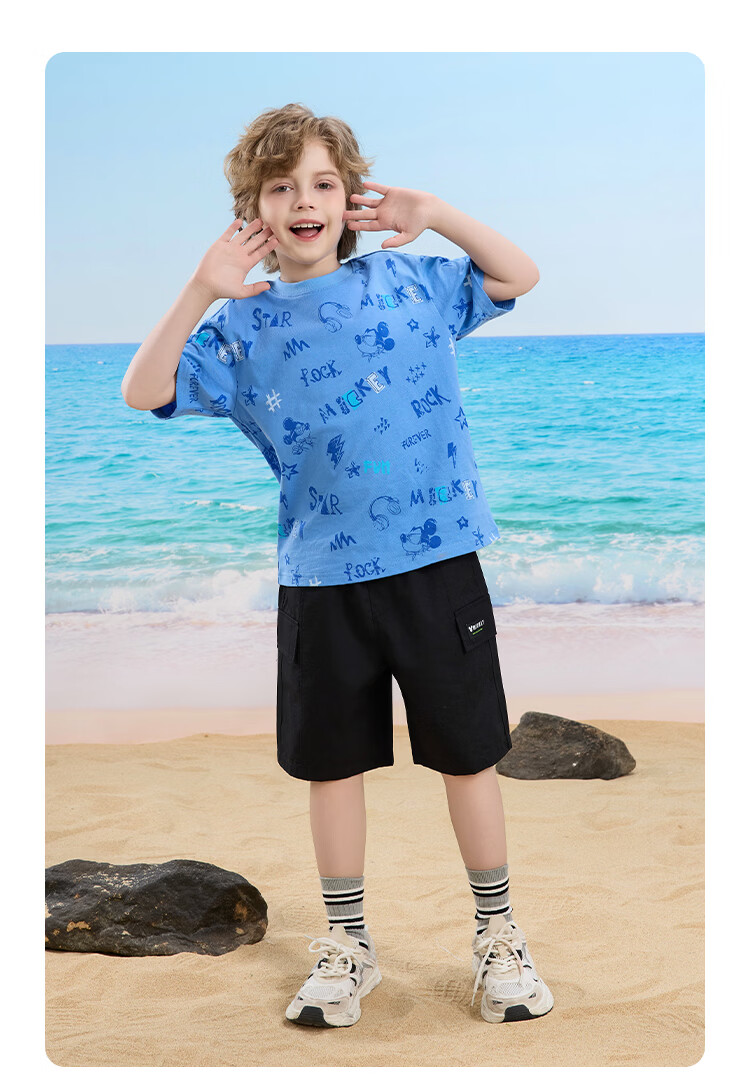 Disney Kids Boys and Girls Short Sleeve Set 2026 Summer New Children's Pure Cotton Casual Set Off-White 110 10