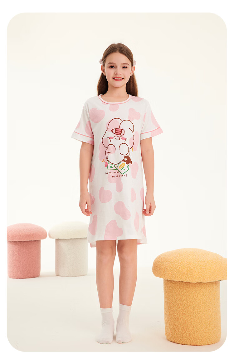 DEESHA 7A Antibacterial Skin-Friendly Pure Cotton Girls' Lightweight Breathable Summer Short Sleeve Home Dress 5