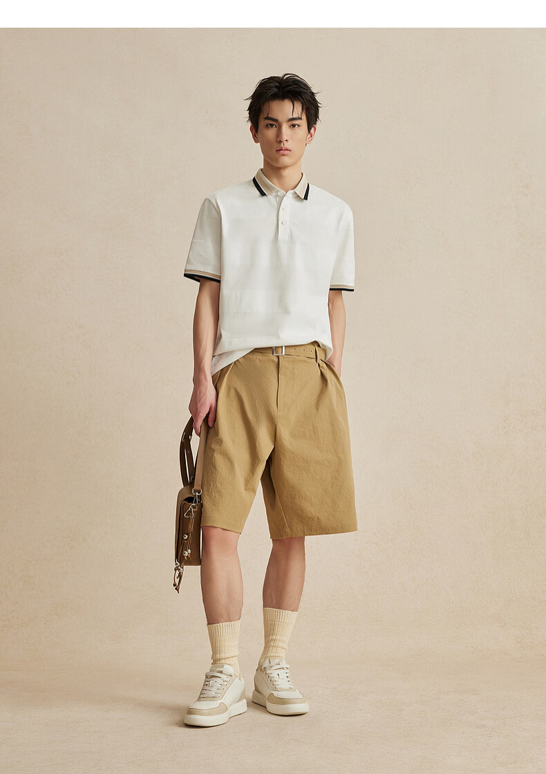 CABBEEN Textured Knit Striped Polo Shirt Men Color-Block Cuffs and Collar Design 2026 Summer Breathable Polo Shirt 12