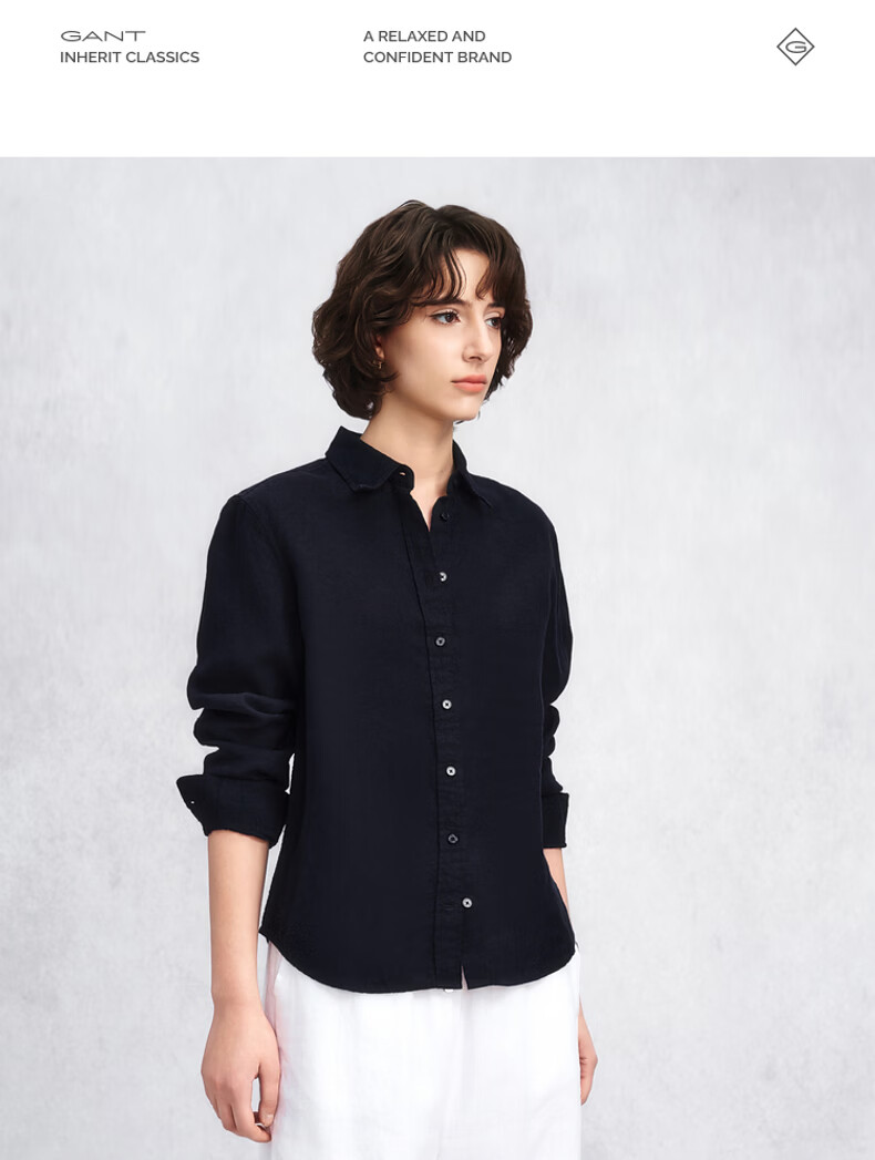GANT Yuanye Shirt Spring Summer Women's Long Sleeve Vintage Pure Linen Shirt 455-Blue S 8