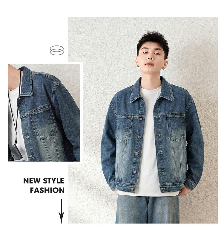TonLion 2026 Spring New Men's Denim Jacket Basic Simple Fashion Versatile Vintage American Retro Style 3