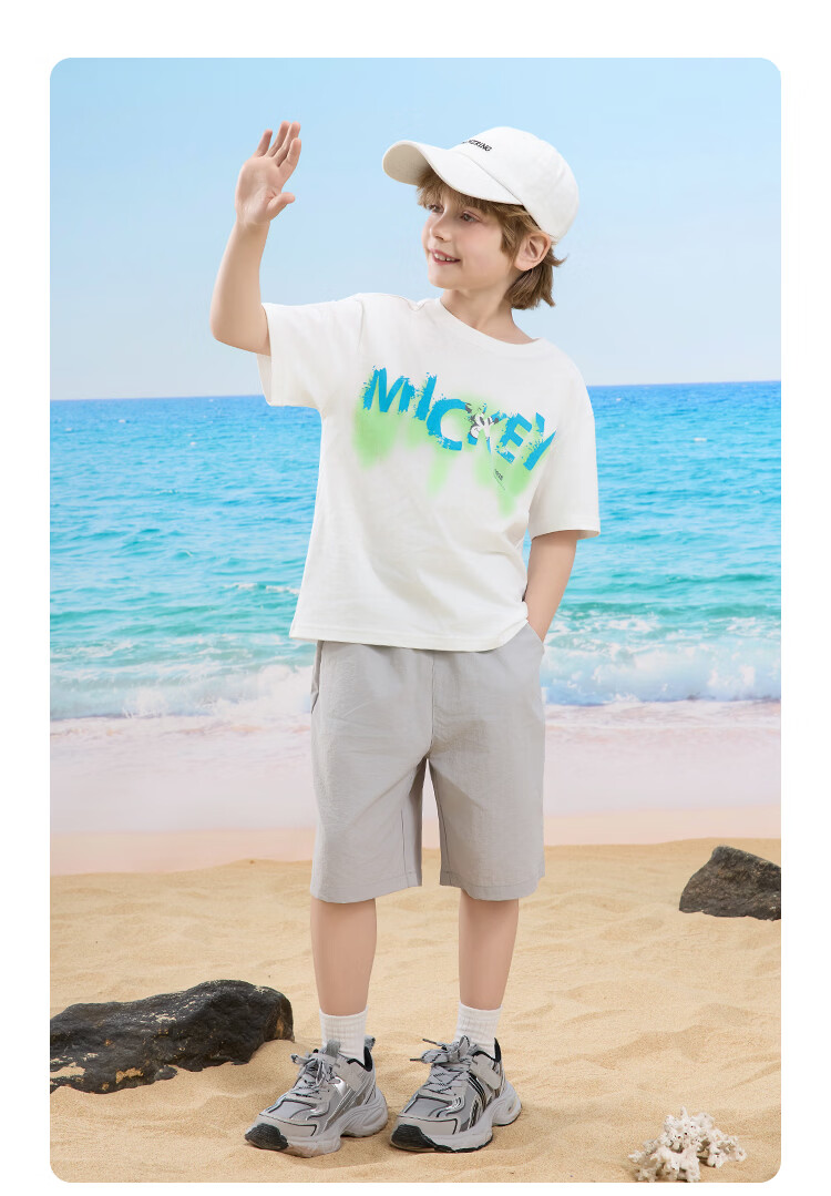 Disney Kids Boys and Girls Short Sleeve T-Shirt 2026 Summer New Parent-Child Matching Children's Basic Off-White Short Sleeve T-Shirt Size 110 41