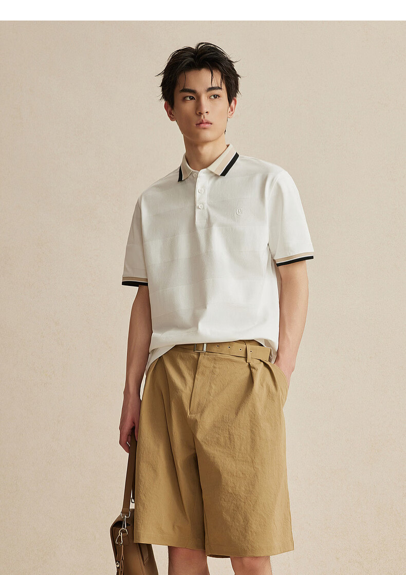 CABBEEN Textured Knit Striped Polo Shirt Men Color-Block Cuffs and Collar Design 2026 Summer Breathable Polo Shirt 13