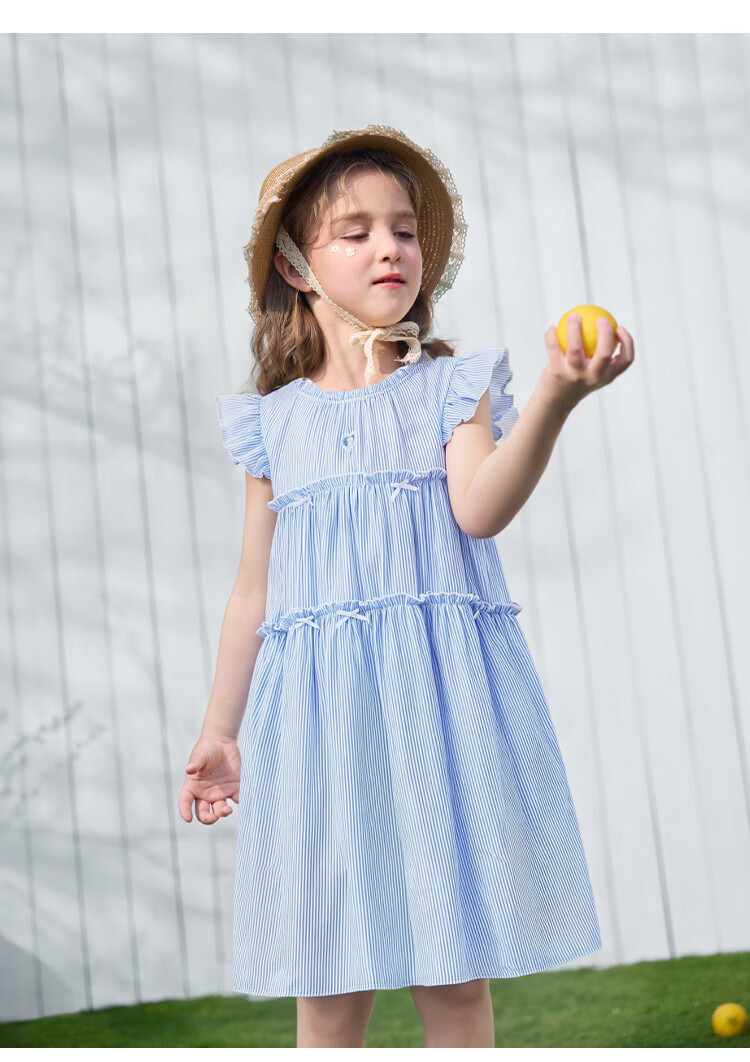 Disney Girls' Striped Summer Dress with Cap Sleeves, Blue and White Thin Stripes, Size 150 11