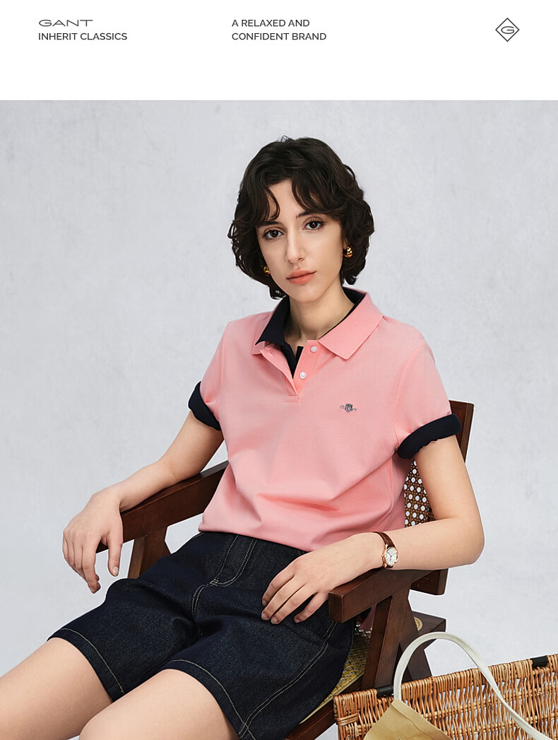 GANT Outstanding Polo Spring Summer Women's Cotton Short Sleeve Polo Shirt with Lapel Collar 682-Cherry Blossom Pink L 6