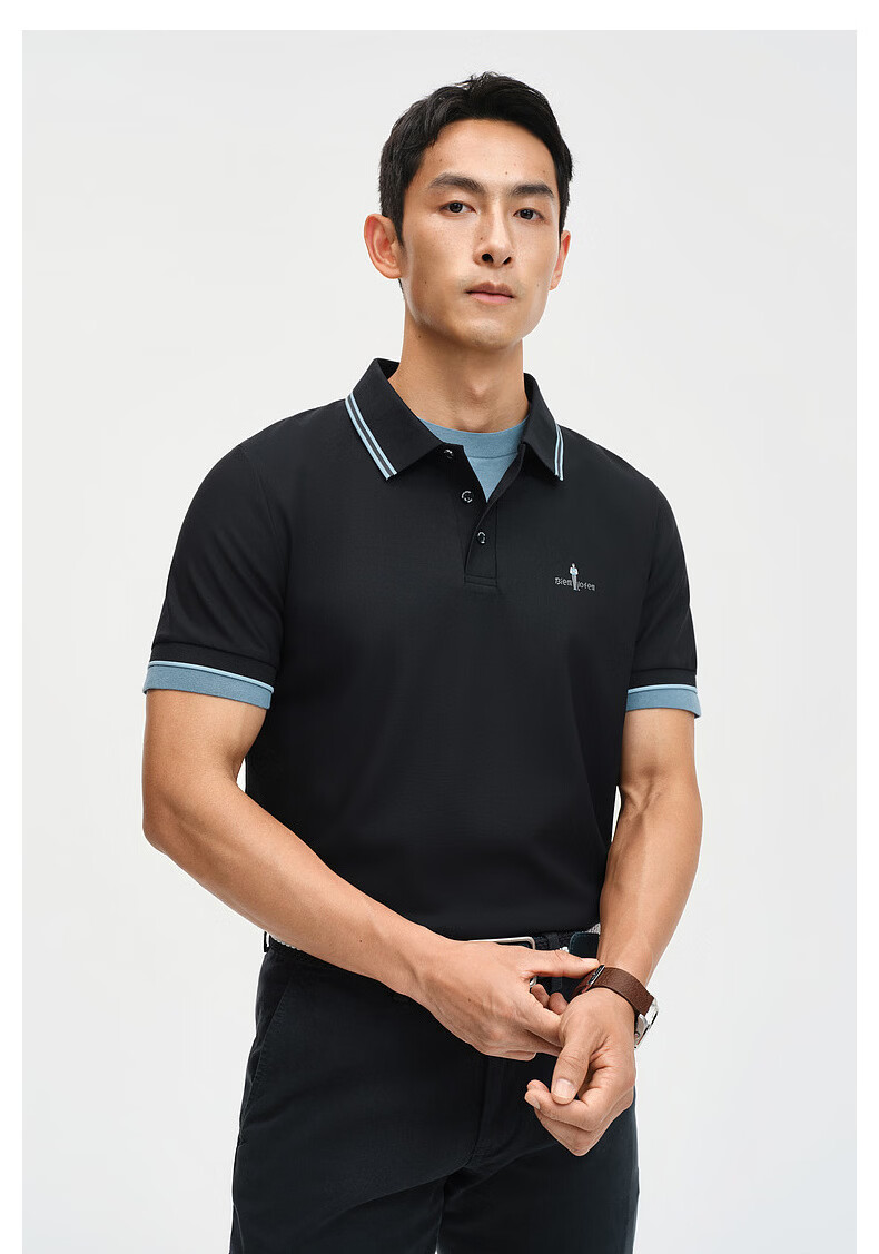 Biyinlefen Father's Day 2026 Summer New Men's Casual Color-Block Cool Stretch Polo Shirt with Contrast Collar Short Sleeve 1