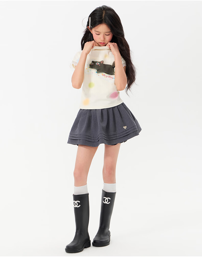 BARRY BANNY Girls' Academy Style Skort 2026 Summer Children's Versatile Casual Anti-Exposure Skirt Carbon Gray 140 22