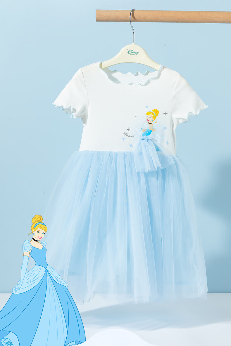Disney Summer Girls Lightweight Short Sleeve Dress Casual Skin-friendly Fashion Princess Dress Light Blue 130 2