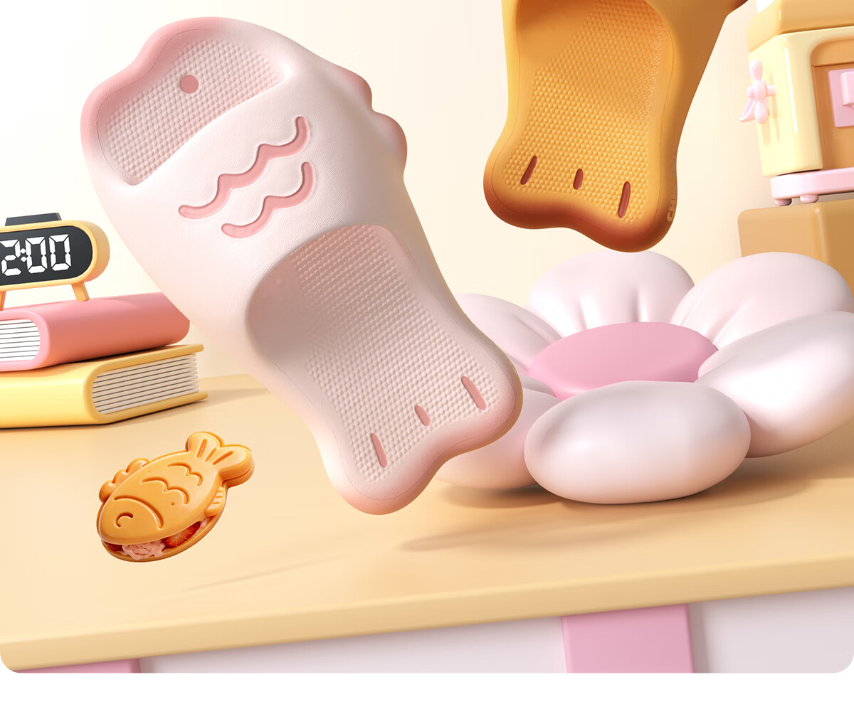 Chikoku Cute Taiyaki Slippers Women Home Thick Sole Non-Slip Slide Sandals Couples Outdoor Summer Slippers Men 3