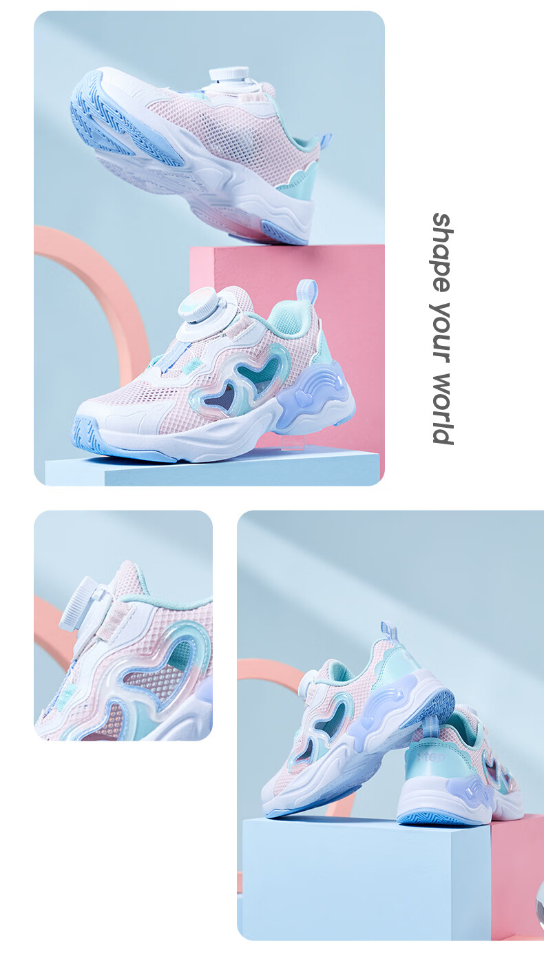 XTEP Kids Toddler Summer Girls Button Hollow Breathable Sports Shoes Light Purple/New White Size 30 16