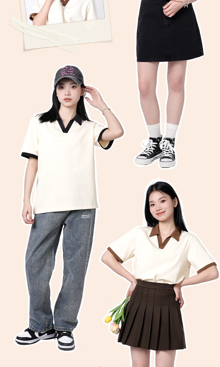 Warrior College Style Contrast Collar Cotton Short Sleeve T-Shirt Women 2026 New Fresh Casual Versatile Student Top 5