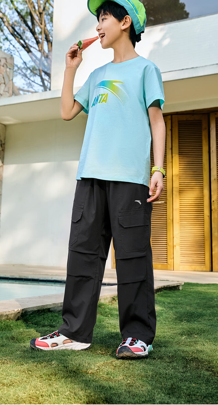 Anta Kids Pants Boys Girls 2026 Summer Outdoor Breathable Loose Cargo Sports Trousers A72626514 9