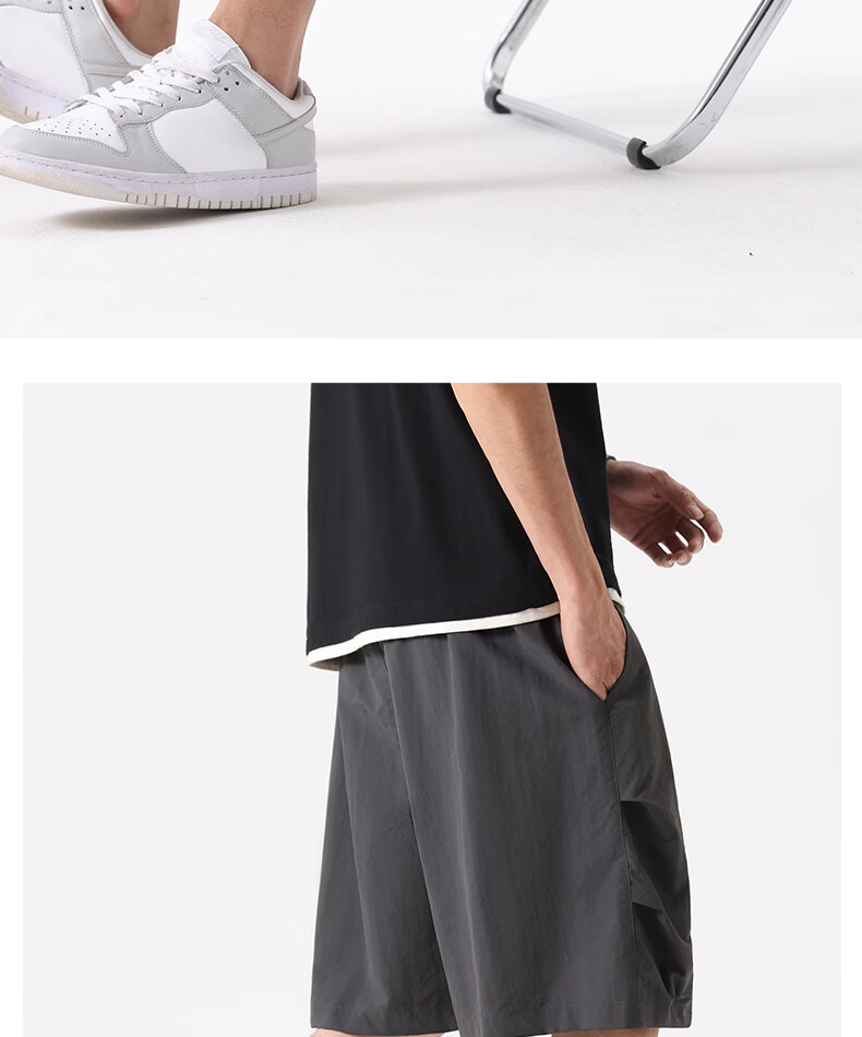 MINISO Paratrooper Cargo Shorts Men Summer Trendy American Style Five-Point Pants Ice Silk Cooling Men's Loose Shorts Z Dark Gray L 31