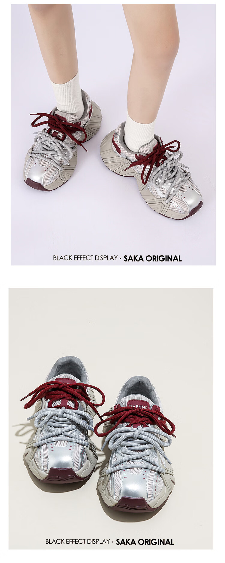 Daphne Platform Thick-Soled Dad Sneakers for Women 2026 New Popular Versatile Retro Sports Shoes Gray Size 38 7
