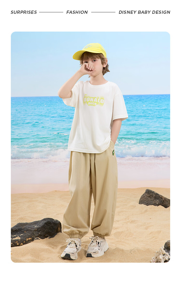 Disney Boys Summer 3/4 Pants 2026 New Kids Loose Casual Jogger Pants Light Khaki 110 9