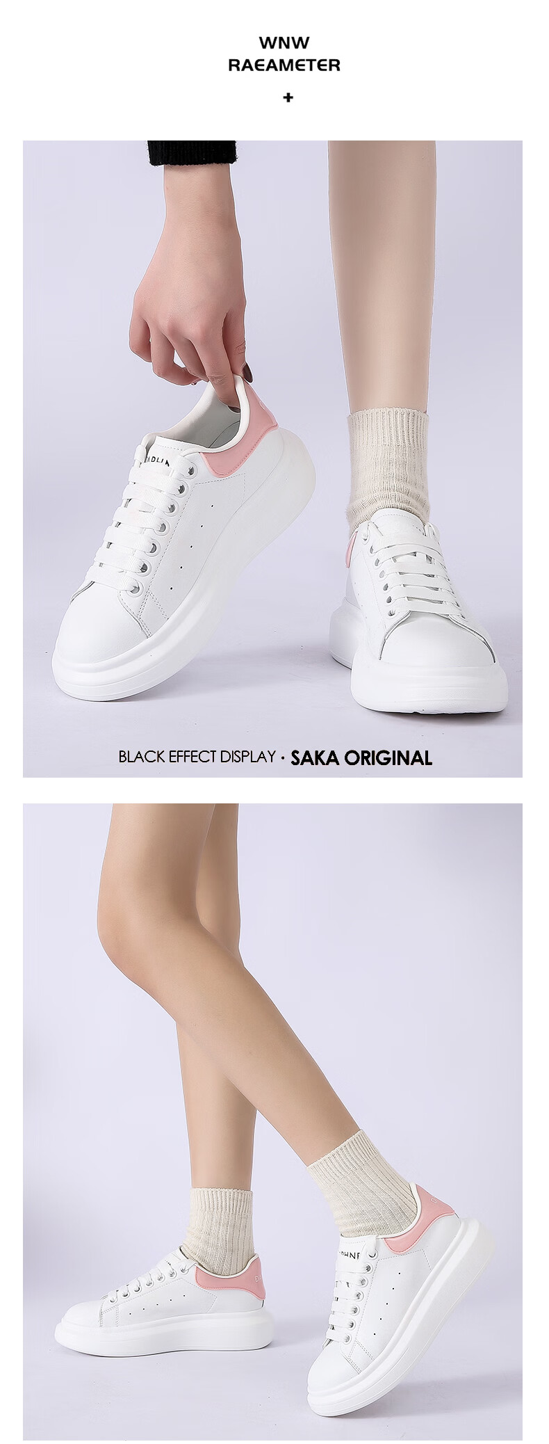 Daphne Popular White Sneakers for Women 2026 Spring New Versatile Sports Casual Shoes White Pink Size 37 10
